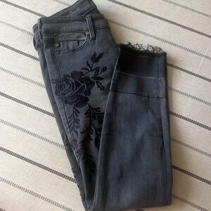 Liverpool crop straight raw edge embroidered jeans